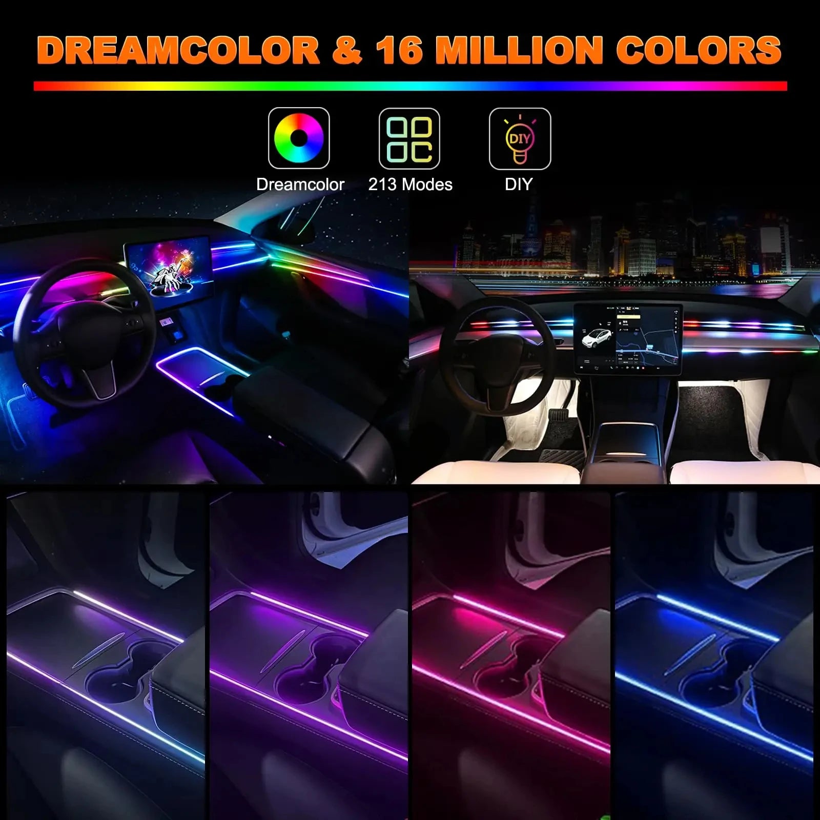 18-in-1 RGB Car Ambient Light Kit – Dual Zone Symphony LED Strips
