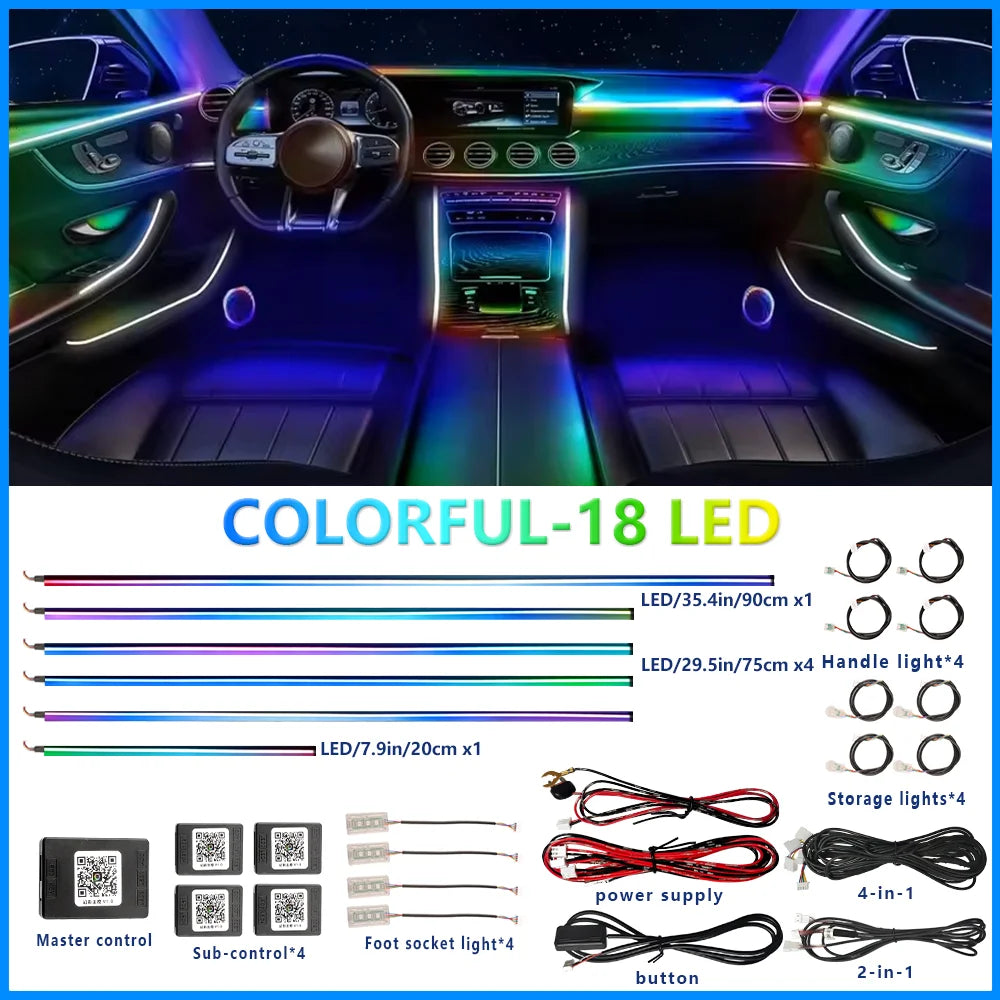 18-in-1 RGB Car Ambient Light Kit – Dual Zone Symphony LED Strips