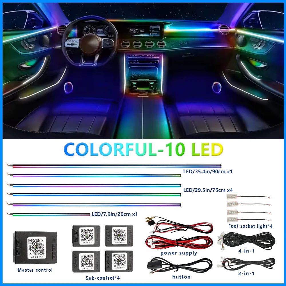 18-in-1 RGB Car Ambient Light Kit – Dual Zone Symphony LED Strips