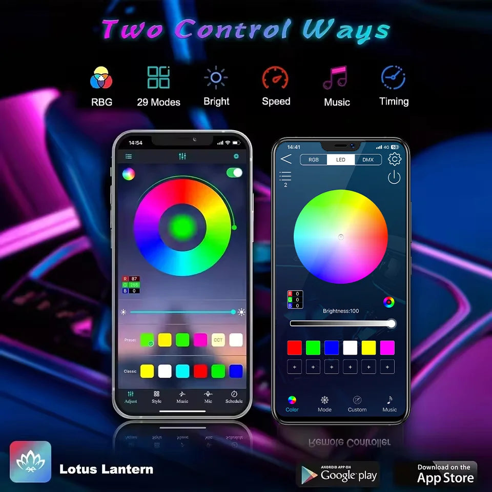 18-in-1 RGB Car Ambient Light Kit – Dual Zone Symphony LED Strips